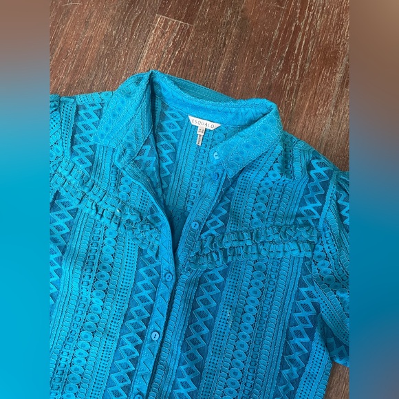 Esqualo Lace Puff Sleeve Button Up - Petrol - Size 8 - Picture 6 of 12